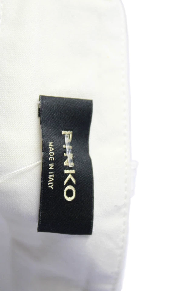 Pantalón Pinko Mujer Mezcla Lino Dos Bolsillos Cónicos Blanco Talla 10 Foto 4 de 4