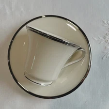 Lenox Solitaire footed cup and saucer set Ivory Platinum EXC 6 available USA