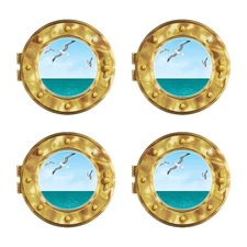 Beistle Cruise Ship Porthole Peel 'N Place, 4 Pc Nautical Wall Decor, 12" x 15"