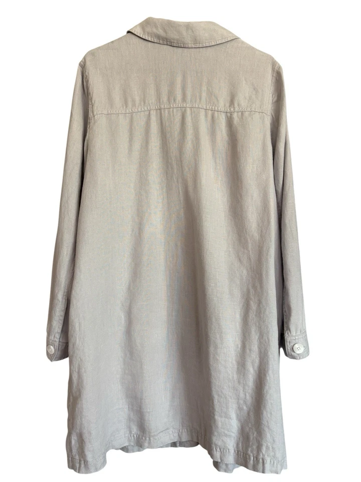 Pure J Jill Linen Woven Duster Jacket LARGE Buttons Long Gray Pockets 35” Length - Image 2 of 4