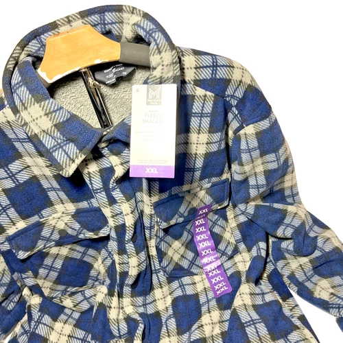NWT Members Mark Fleece Sherpa Shacket Jacket Plaid Blue Workwear Pockets 2XL image 8