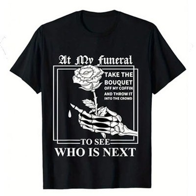 Cotton Men's Casual T-Shirt Short Sleeve Crew Neck, Black with White Rose and 