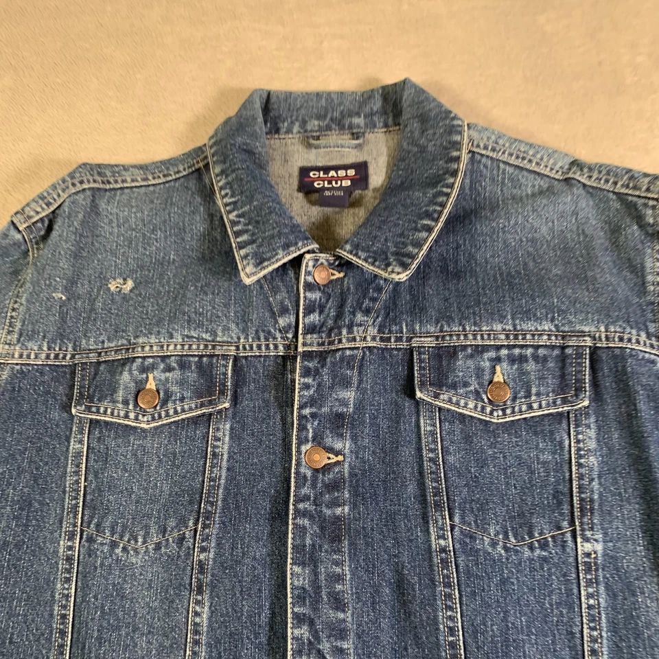 Class Club Denim Jean Jacket Mens XL Blue Trucker Button Front 100% Cotton - Image 2 of 4