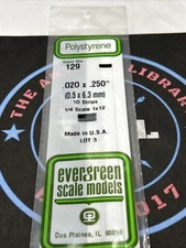 Evergreen Scale. Polystyrene Strips. 14" 129 .020 X .250 (10)