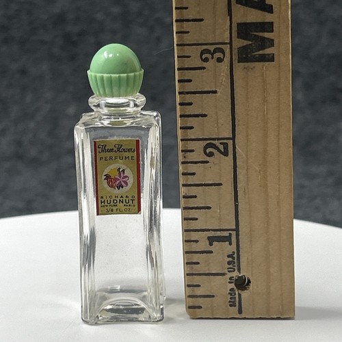 Three Flowers Richard Hudnut Perfume Bottle Mint Green Lid Vtg Vanity Decor