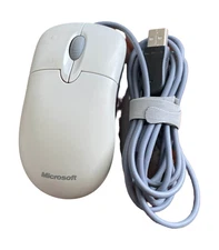 Vtg Microsoft Basic Optical Mouse USB Wired White Scroll Wheel for PC Laptop