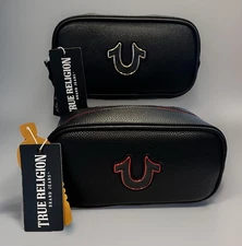 NEW TRUE RELIGION Men’s Travel Dopp Kit Clutch Zip Bag w/ Bottles Gray Black