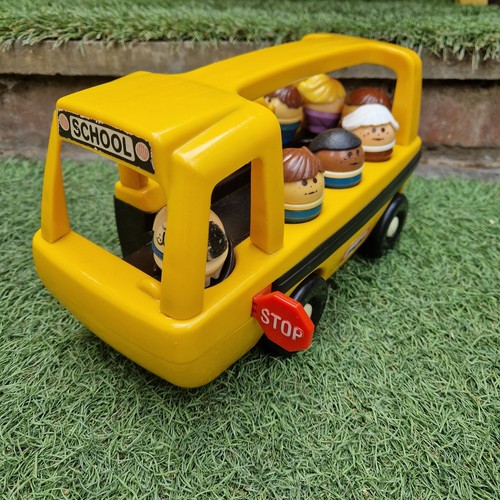 VINTAGE Little Tikes Yellow school Bus Push Along Toy + 9 figures including dog