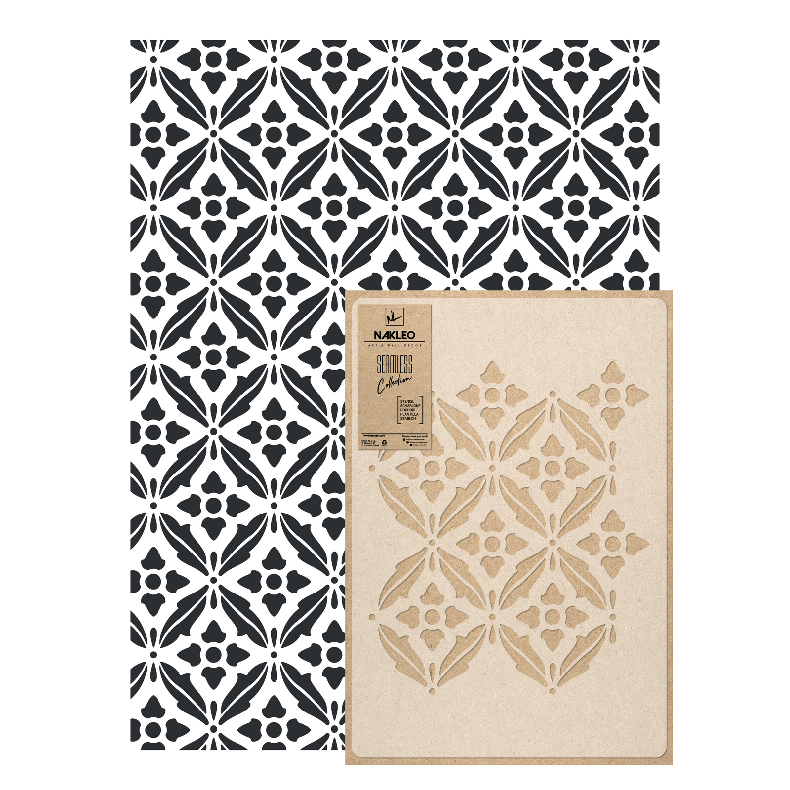 Pochoir grand format réutilisable motif damas infini 65x95cm plastique lavable