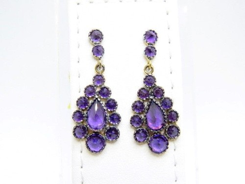 Amethyst Drop Dangling Earrings set 925 Silver Vermeil 9ct. Gold Post and Pin - 第 2/4 張圖片