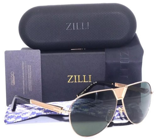 ZILLI 65045 MEN'S GOLD TITANIUM AVIATOR SUNGLASSES C01 GREEN LENS 64-10-145 NEW - Picture 2 of 10