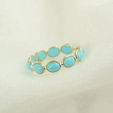 Natural Turquoise 14k Gold Plated Ring, 925 Sterling Silver Eternity Band Ring