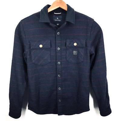 The ROARK REVIVAL Men Small Wool Poly Shirt Shacket Jacket Striped Navy Burgundy