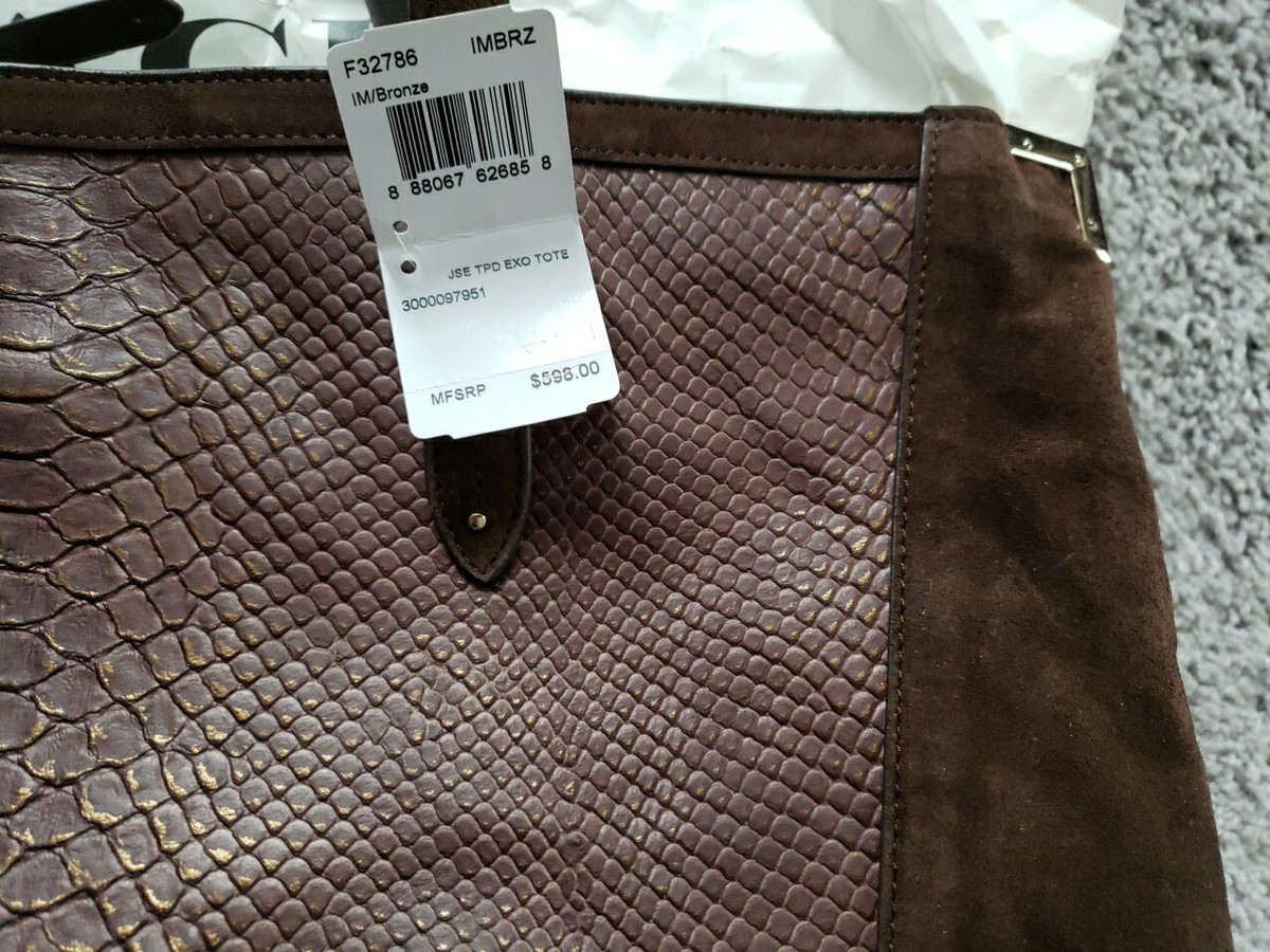 New Coach Jose Tote Brown Suede & Reptile Embossed Leather F32786