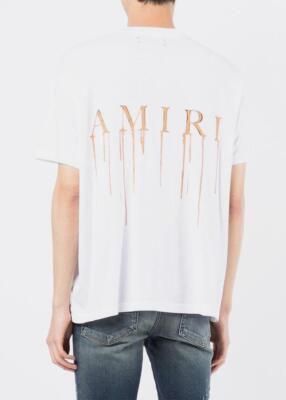 AMIRI White/Orange Spray Paint Drip Logo Graphic Mens Short Slv T