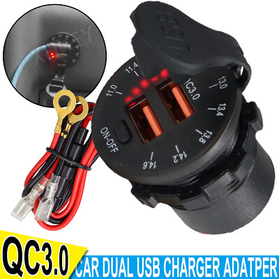 12V 24V Auto LED Digital Voltmeter Steckdose Dual USB QC3.0 KFZ Ladegerät Buchse