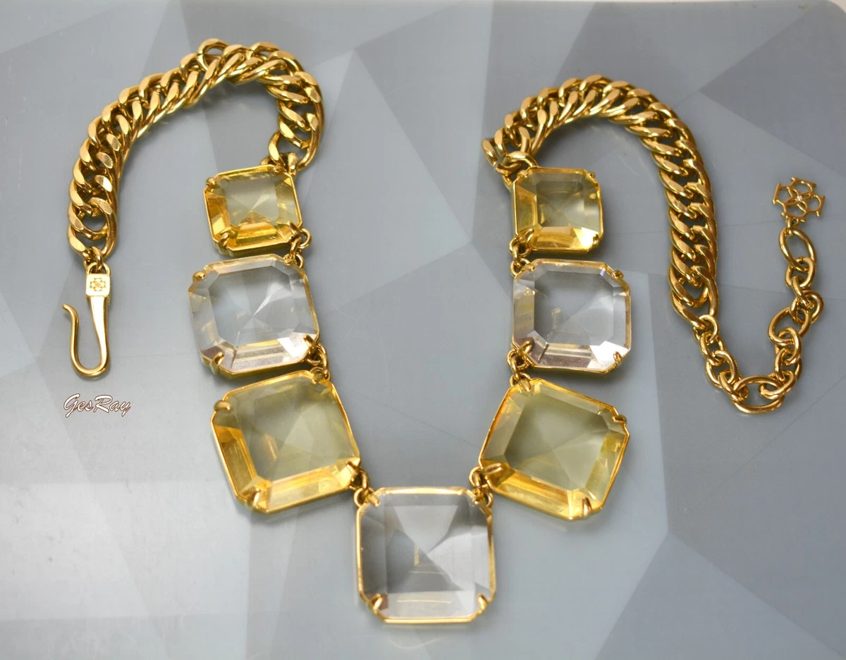 BCBG BCBGMAXAZRIA Choker Collar Necklace Statement Faux Stone Link