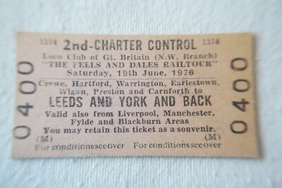1976 Loco Club of Great Britain Fells & Dales Rail Tour Eisenbahn Zugticket