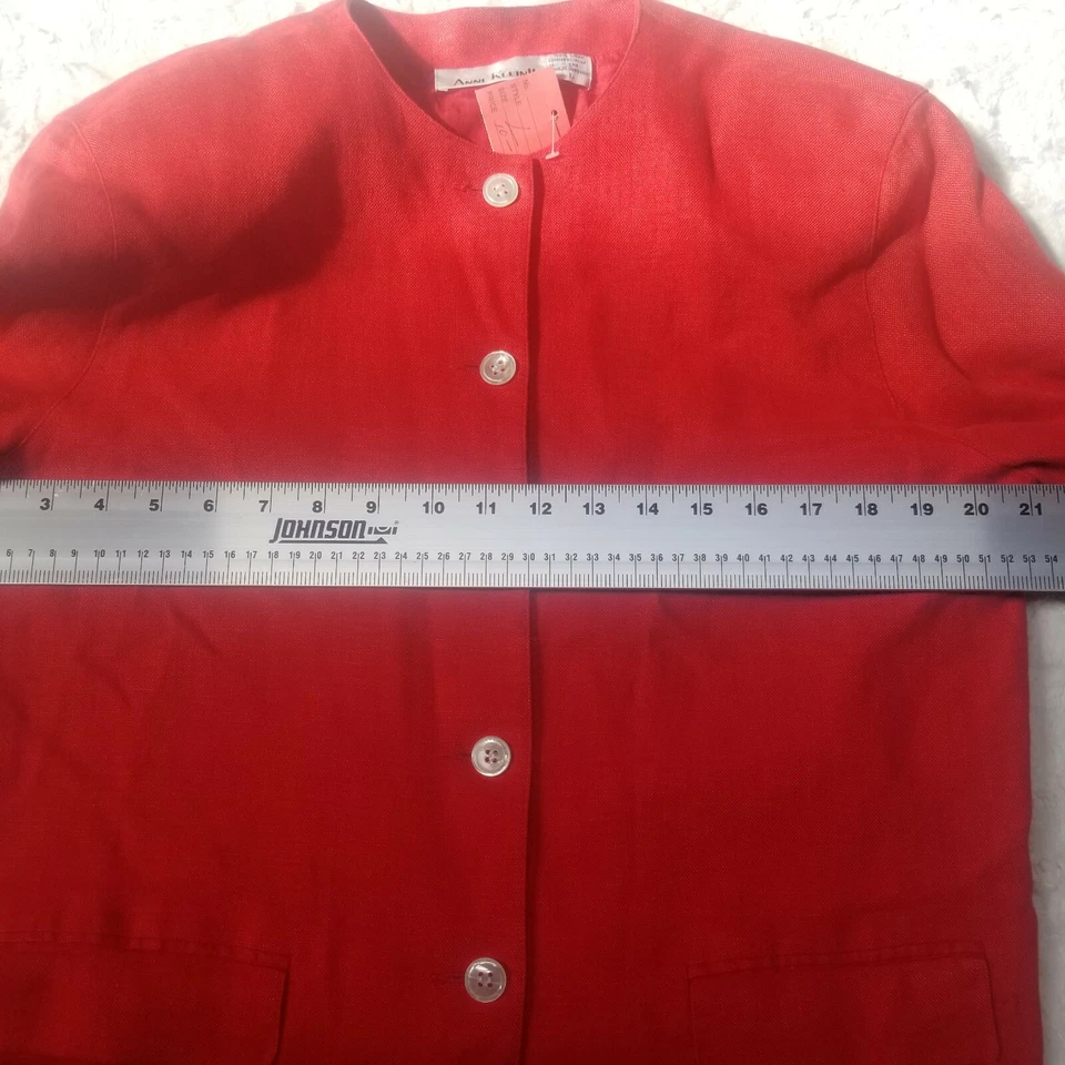Chaqueta Blazer Anne KleinII Para Mujer Grande Roja 100% Lino Bolsillos Con Botones Foto 4 de 4