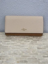 Coach Slim Trifold Wallet leather In Colorblock IM/Ivory/Light Saddle Multi
