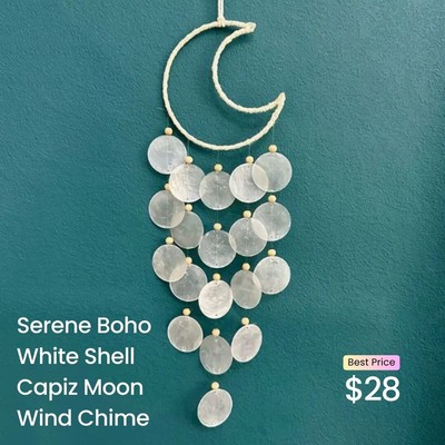 Serene Boho White Shell Capiz Moon Wind Chime