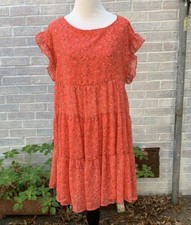 Emerald Floral Chiffon Tiered Cap Sleeve Dress Medium