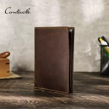CONTACT'S Custom Slim RFID Crazy Horse Leather Travel Wallet Passport Holder