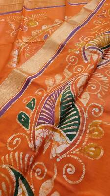 Orange Batik Silk Saree