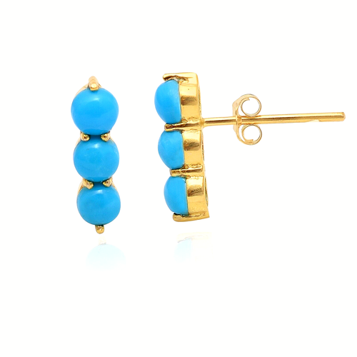 14K Yellow Gold Earrings Turquoise Gemstone Stud Vintage Jewelry Gift For Her