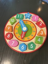 Shape Sorting Clock Wooden Educational Toy Doug Melissa Time Wood Homeschool