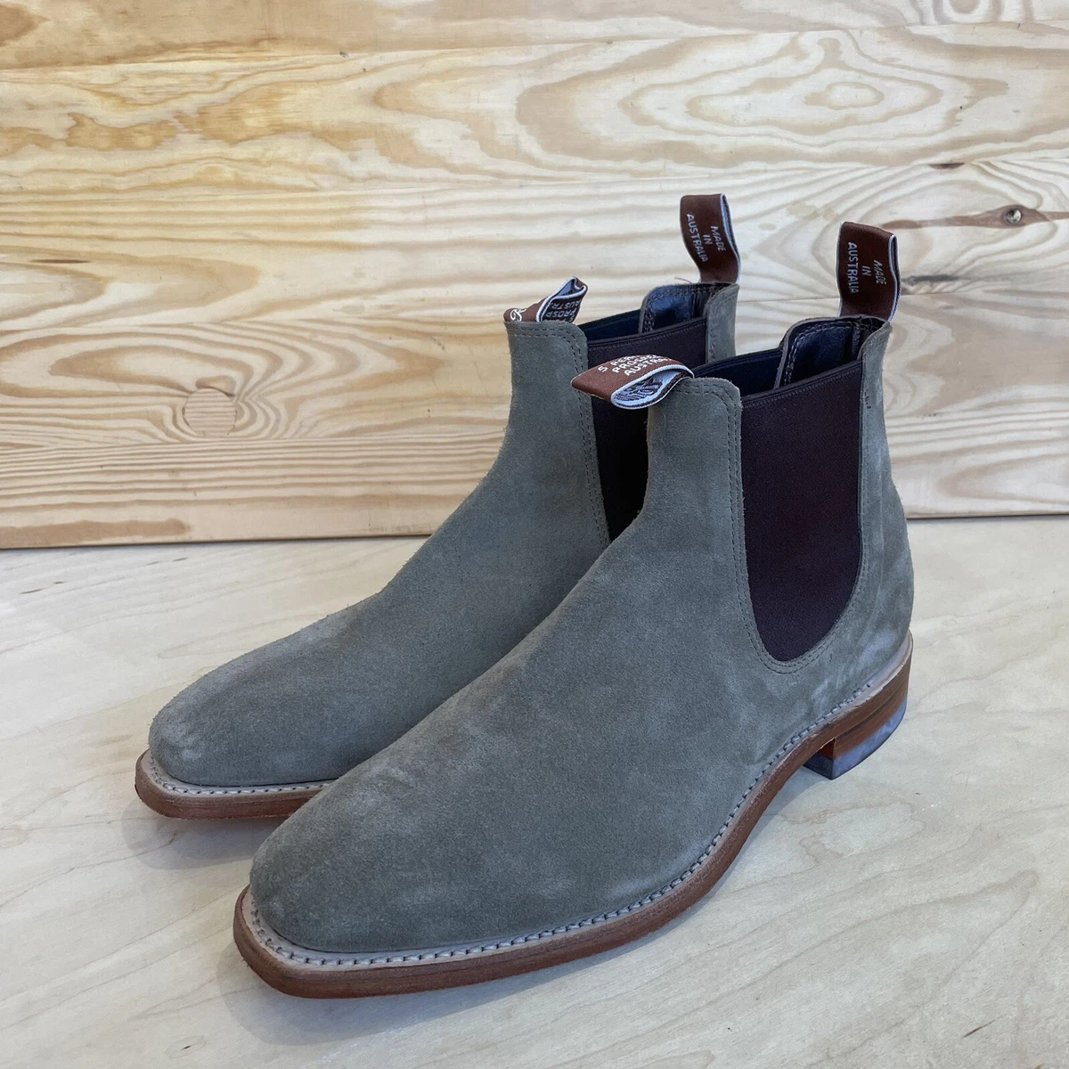 RM Williams Comfort Craftsman Chelsea Boots Pull On Suede Olive 9 UK 10 US