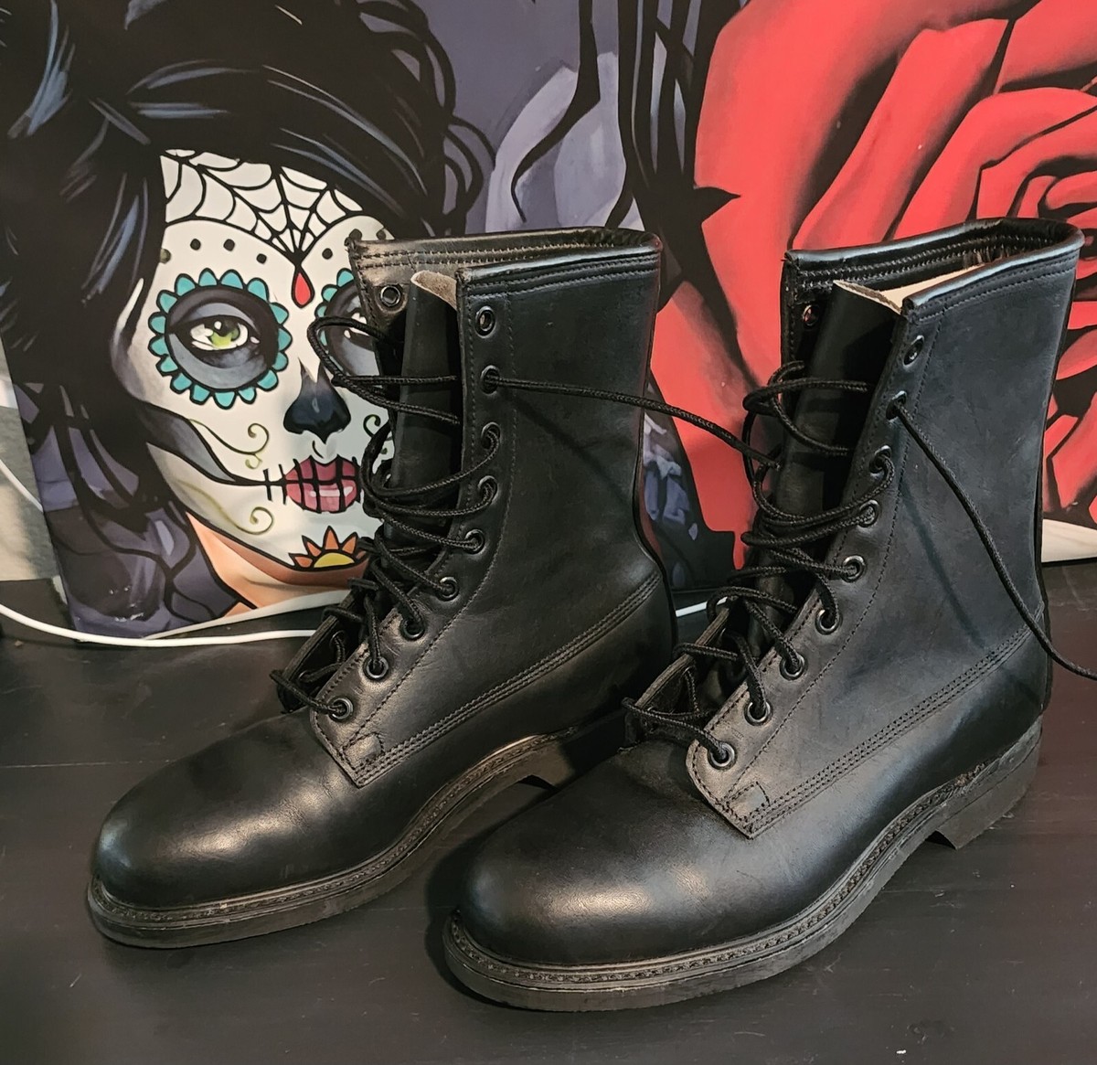 COVE SHOE CO. Vintage 1979 Blk Leather Military Combat Steel  display picture 1