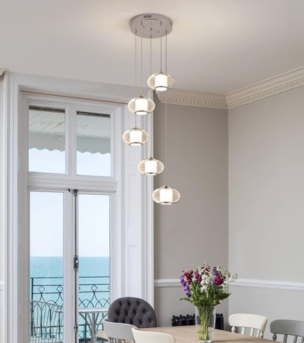 Oracle 5 Light Chrome 40W Modern Integrated LED Pendant Light Chandelier Q&S - Picture 3 of 15