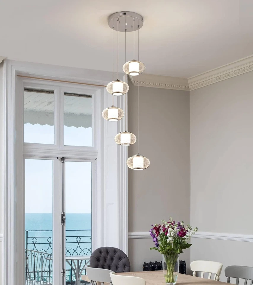 Araña Colgante LED Integrada Moderna Oracle 5 Luces Cromo 40W Q&S Foto 3 de 4