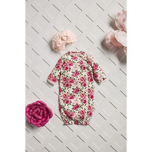 NEW Mud Pie Rose Floral Gown & Cap Take Me Home Set 0-3M - Picture 2 of 2