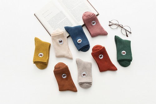 Women High Ankle Socks Cartoon Dog Mid Calf Striped Breathable Cotton Socks New - Bild 3 von 39