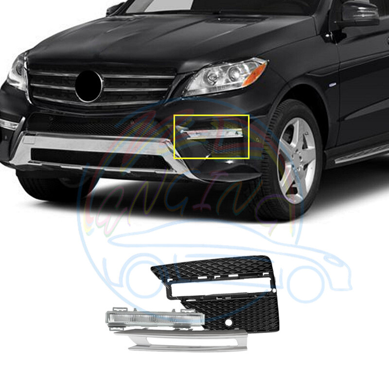 Left Front Bumper Grille +LED Foglight Cover For Mercedes W166 ML500 ML550 12-15