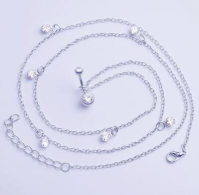 1PC Women Sexy Rhinestone Dangle Belly Button Ring with Waist Chain