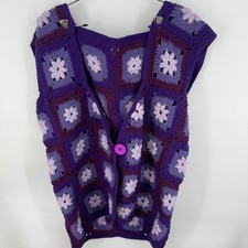 Crochet Granny Square Vest Purple Lilac Floral Boho Cottagecore Festival Size XL