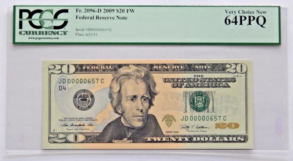 Set of 4 2009 $20 Three Digit Serial Numbers 657, 757, 857, 957 - PCGS 64PPQ - Image 3 of 4