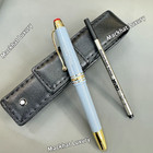 Hot Meisterstuck 163 Light Blue/Gold Trim w/MONTBLANC Leather Rollerball Pen — photo 2