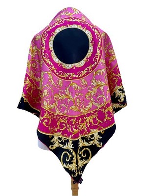 Vintage  Codello Silk Scarf Magenta Pink Gold Baroque Scroll #A120