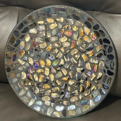 Iridescent Glass Nugget Mosaic Plate Tray 12  Art Glass Decor Centerpiece