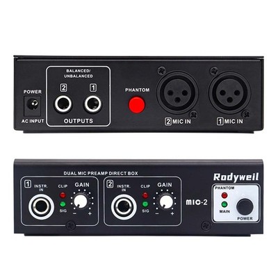 Microphone Preamp Mic 4 Input Max 65db DI with 48V Phantom Power for Dynamic ...