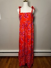 NEW THML Floral Tiered Maxi Dress Sz L Square Neck Tie Straps Cottagecore Summer