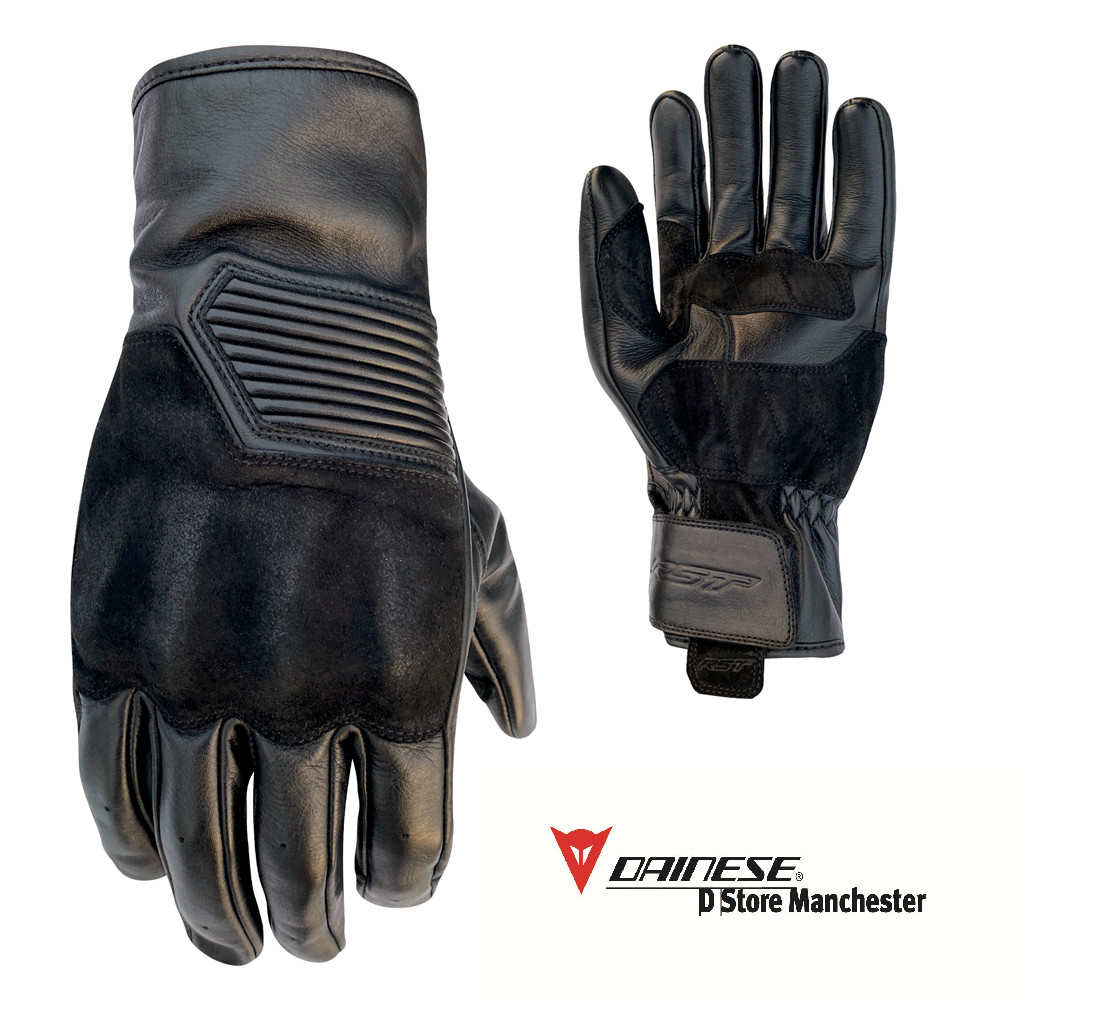 RST Crosby Black Retro Urban Leather Motorcycle Gloves S