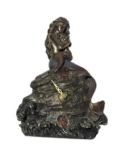 Mermaid Clock Mother and Baby Sitting on Rock Statue Nautical Figurine Works