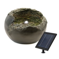 Solar Powered Water Feature Rock Bowl Fountain with Battery Backup