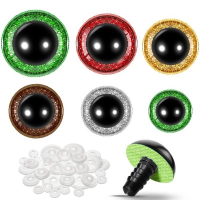 WILLBOND 56 Pcs Large Safety Eyes Medium, Red, Green, Golden, Silver, Brown