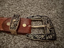 West Star Texas Western Belt Brown Longhorn Engraved Buckle 